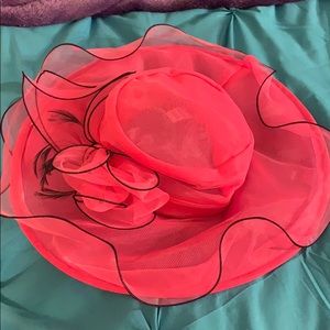 18” large Pink Derby style Hat with Black trim